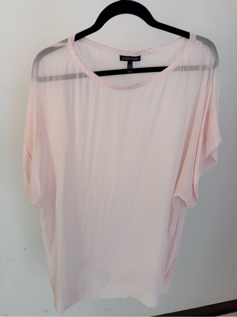 EILEEN FISHER Pale Pink Sheer Short Sleeve Tee